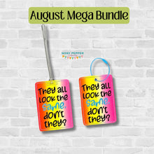 Load image into Gallery viewer, They All Look luggage tag set AUGUST MYSTERY BUNDLE machine embroidery design DIGITAL DOWNLOAD