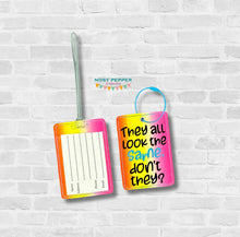 Load image into Gallery viewer, They All Look luggage tag set AUGUST MYSTERY BUNDLE machine embroidery design DIGITAL DOWNLOAD