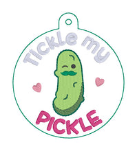 Load image into Gallery viewer, Tickle My Pickle bag tag/ornament/bookmark machine embroidery design DIGITAL DOWNLOAD