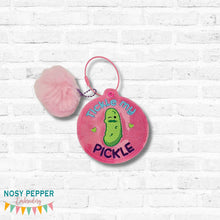 Load image into Gallery viewer, Tickle My Pickle bag tag/ornament/bookmark machine embroidery design DIGITAL DOWNLOAD