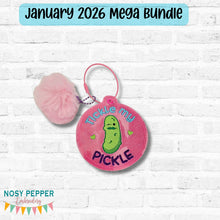 Load image into Gallery viewer, Tickle My Pickle bag tag/ornament/bookmark machine embroidery design DIGITAL DOWNLOAD