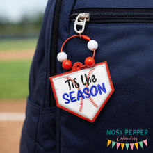 Load image into Gallery viewer, Tis The Season Baseball applique bookmark/ornament/bag tag --JUNE 24 MB--machine embroidery design DIGITAL DOWNLOAD
