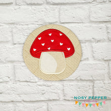 Load image into Gallery viewer, Toadstool applique envelope style Mug rug  machine embroidery design (5 sizes included) DIGITAL DOWNLOAD