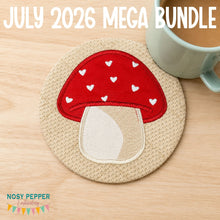Load image into Gallery viewer, Toadstool applique envelope style Mug rug  machine embroidery design (5 sizes included) DIGITAL DOWNLOAD
