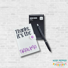 Load image into Gallery viewer, Trauma top load notebook cover machine embroidery design DIGITAL DOWNLOAD