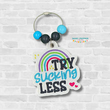 Load image into Gallery viewer, Try Sucking Less bagtag/bookmark/ornament machine embroidery design DIGITAL DOWNLOAD