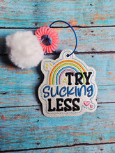 Load image into Gallery viewer, Try Sucking Less bagtag/bookmark/ornament machine embroidery design DIGITAL DOWNLOAD