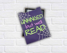 Load image into Gallery viewer, Unhinged reader sleeve (3 sizes included) machine embroidery design DIGITAL DOWNLOAD