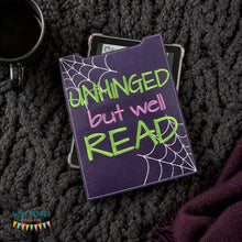 Load image into Gallery viewer, Unhinged reader sleeve (3 sizes included) machine embroidery design DIGITAL DOWNLOAD