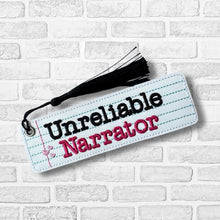 Load image into Gallery viewer, Unreliable Narrator 5x7 bookmark machine embroidery design DIGITAL DOWNLOAD