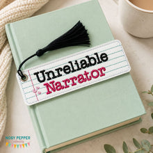 Load image into Gallery viewer, Unreliable Narrator 5x7 bookmark machine embroidery design DIGITAL DOWNLOAD