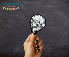Load image into Gallery viewer, Skull Line patch machine embroidery design (2 sizes included) DIGITAL DOWNLOAD