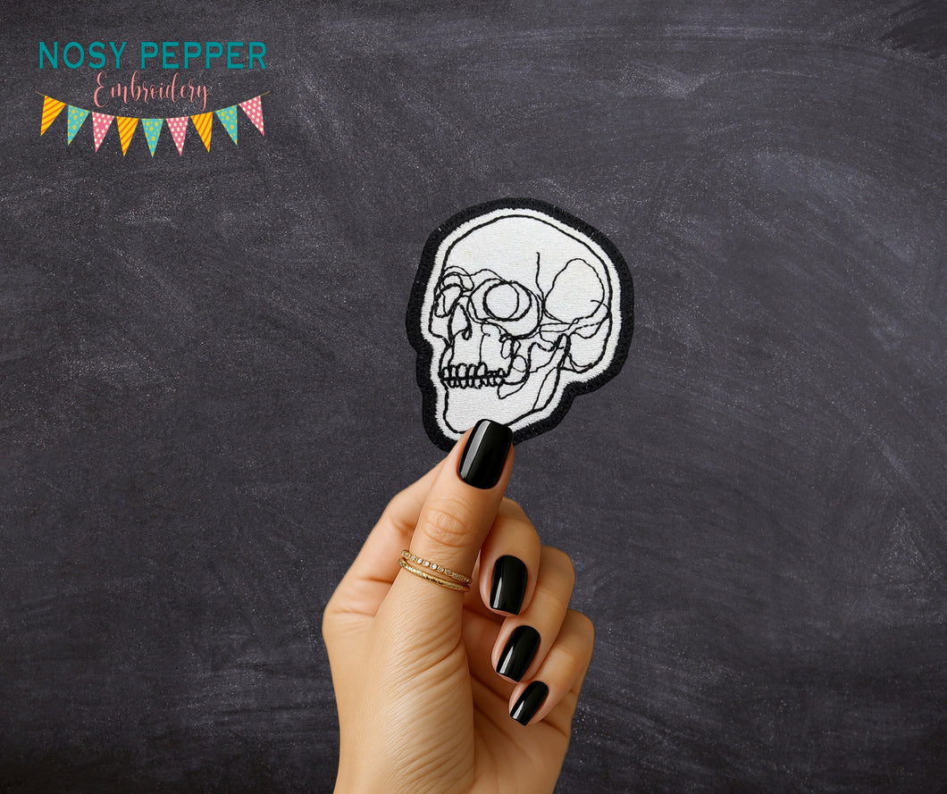 Skull Line patch machine embroidery design (2 sizes included) DIGITAL DOWNLOAD
