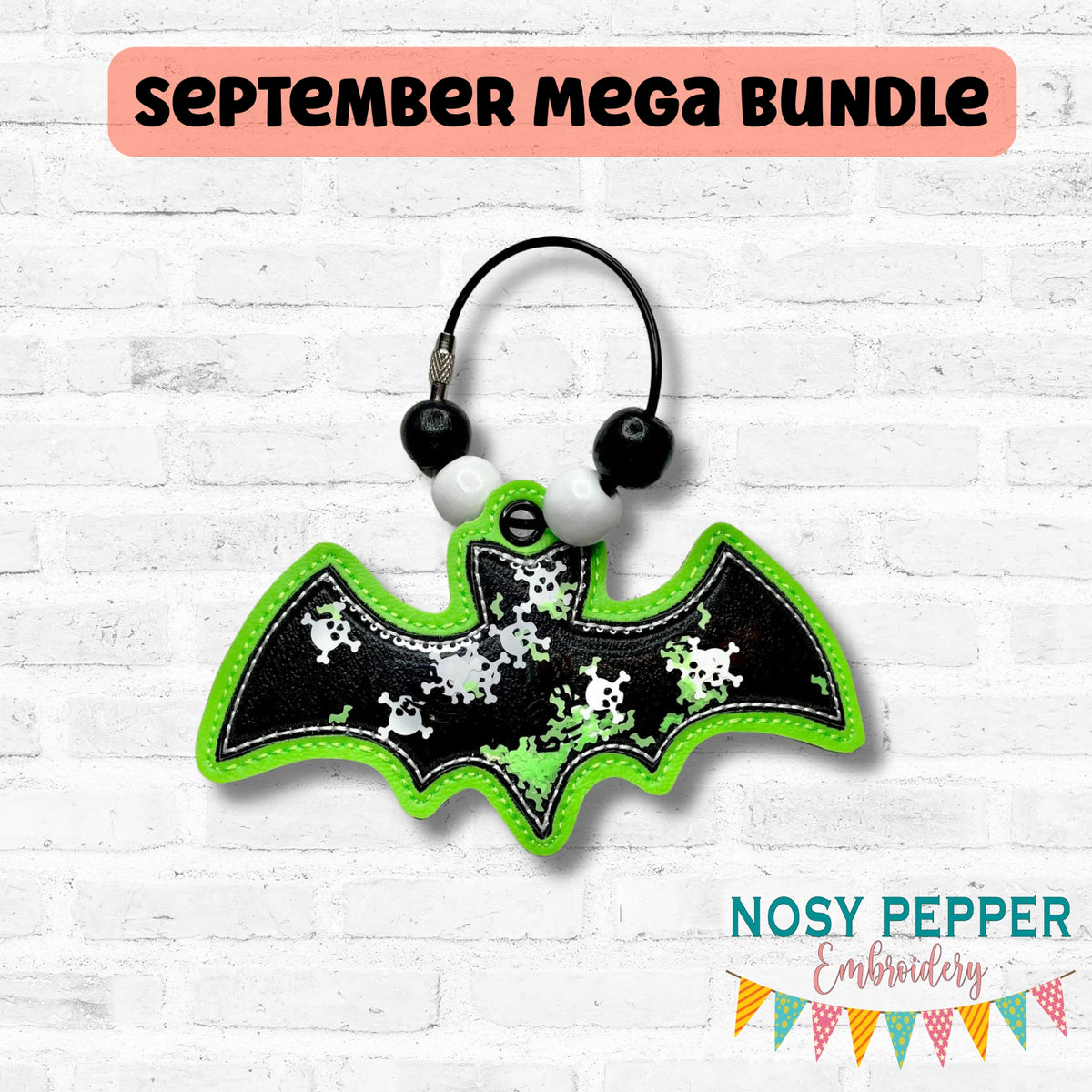 Bat Applique Shaker Bag tag —SEPT MB—machine embroidery design DIGITAL ...