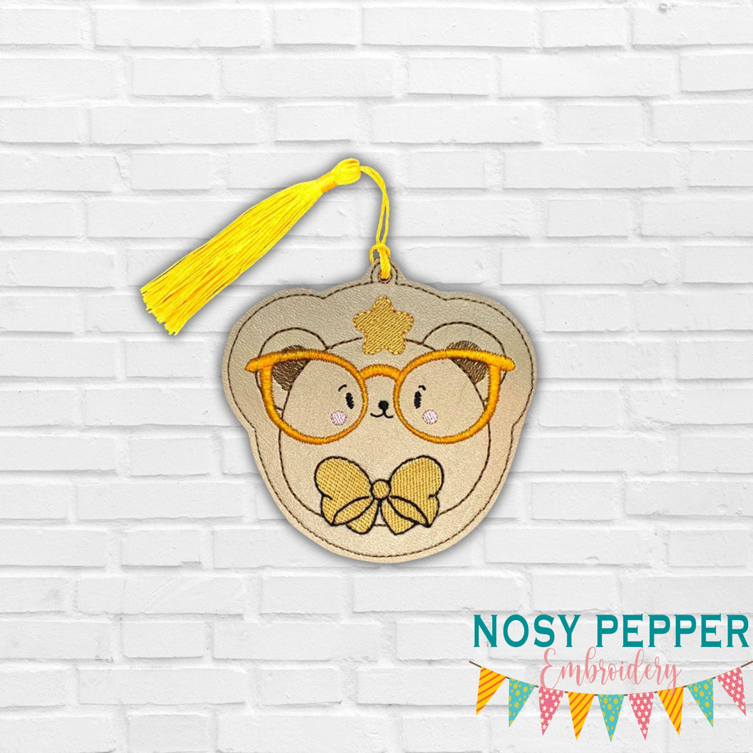 Glasses Bear Bookmark/bag tag/ornament machine embroidery design DIGITAL DOWNLOAD