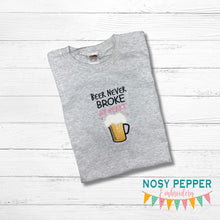 Load image into Gallery viewer, Beer Never Broke My Heart applique machine embroidery design (4 sizes included) DIGITAL DOWNLOAD