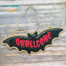 Load image into Gallery viewer, Unwelcome ITH sign machine embroidery design (4 sizes included) DIGITAL DOWNLOAD