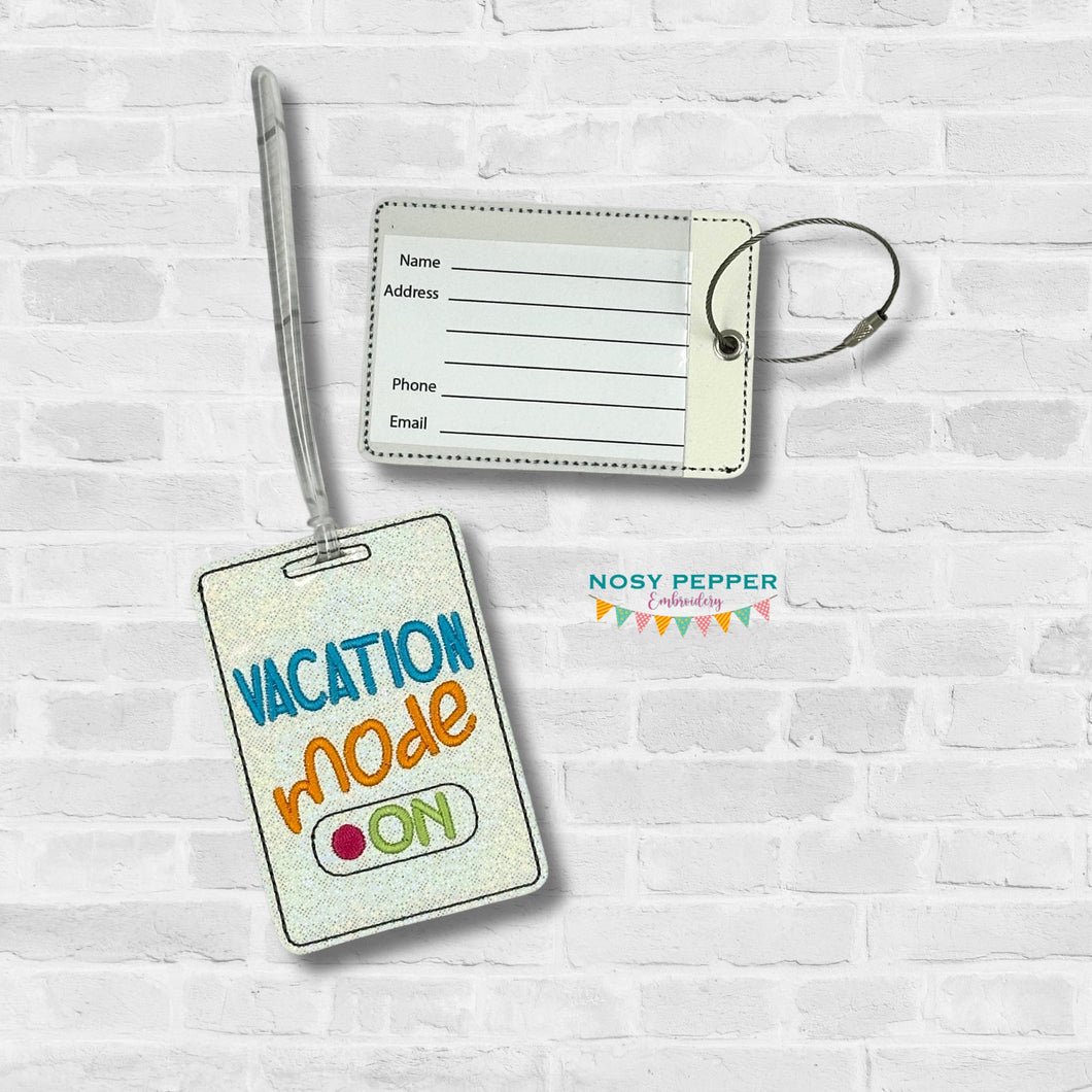 Vacation Mode luggage tag set machine embroidery design DIGITAL DOWNLOAD