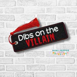 Dibs On The Villain bookmark machine embroidery design DIGITAL DOWNLOAD