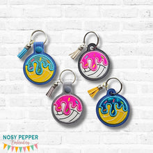 Load image into Gallery viewer, Volleyball Drip Applique snap tab and eyelet fob machine embroidery design DIGITAL DOWNLOAD