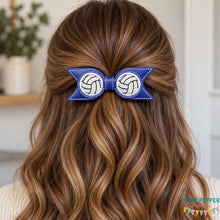 Load image into Gallery viewer, Volleyball applique ITH Bow (2 sizes included) machine embroidery design DIGITAL DOWNLOAD