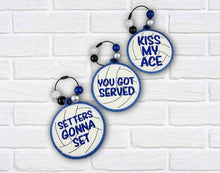 Load image into Gallery viewer, Volleyball appliqué bag tag set (3 designs included) machine embroidery design DIGITAL DOWNLOAD