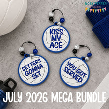 Load image into Gallery viewer, Volleyball appliqué bag tag set (3 designs included) machine embroidery design DIGITAL DOWNLOAD