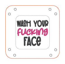 Load image into Gallery viewer, Wash Your Face ITH tray and wipe set machine embroidery design Fall 25 Mature Mystery Bundle (includes 2 sizes of trays and wipes) DIGITAL DOWNLOAD