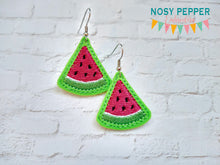 Load image into Gallery viewer, Watermelon ITH earrings May 2024 Mystery Bundle machine embroidery design DIGITAL DOWNLOAD
