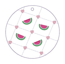 Load image into Gallery viewer, Quilted pack machine embroidery design (4 bag tag and 4 coaster designs included) DIGITAL DOWNLOAD