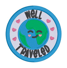 Load image into Gallery viewer, Well Traveled patch (2 sizes included) machine embroidery design DIGITAL DOWNLOAD