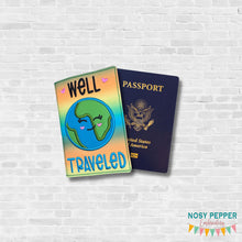Load image into Gallery viewer, Well-Traveled passport cover machine embroidery design DIGITAL DOWNLOAD