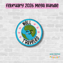 Load image into Gallery viewer, Well Traveled patch (2 sizes included) machine embroidery design DIGITAL DOWNLOAD