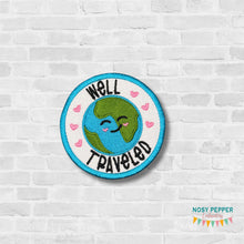 Load image into Gallery viewer, Well Traveled patch (2 sizes included) machine embroidery design DIGITAL DOWNLOAD
