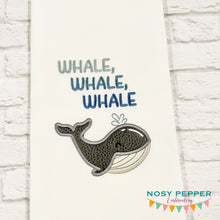 Load image into Gallery viewer, Whale Whale Whale applique machine embroidery design (4 sizes included) DIGITAL DOWNLOAD