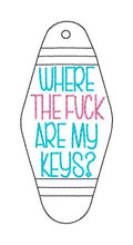 Load image into Gallery viewer, Where The F@ck Are My Keys eyelet fob machine embroidery design June 25 Mature Mystery Bundle DIGITAL DOWNLOAD