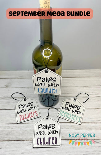 Parenting wine tags (set of 4 designs) machine embroidery design DIGITAL DOWNLOAD