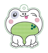 Load image into Gallery viewer, Winking Frog bagtag SEPT 24 MYSTERY BUNDLE bookmark/ornament/bag tag machine embroidery design DIGITAL DOWNLOAD