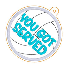 Load image into Gallery viewer, Volleyball appliqué bag tag set (3 designs included) machine embroidery design DIGITAL DOWNLOAD