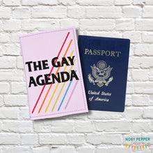 Load image into Gallery viewer, The Gay Agenda passport cover machine embroidery design DIGITAL DOWNLOAD