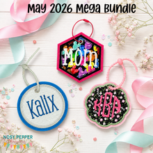 Load image into Gallery viewer, Appliqué bag tag set (3 sizes included) machine embroidery design DIGITAL DOWNLOAD
