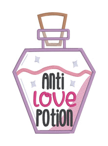 Anti-Love Potion applique machine embroidery design (4 sizes included) DIGITAL DOWNLOAD