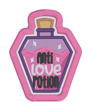 Load image into Gallery viewer, Anti Love Potion patch machine embroidery design (2 sizes included) DIGITAL DOWNLOAD