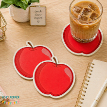 Load image into Gallery viewer, Apple Appliqué Coaster machine embroidery design DIGITAL DOWNLOAD