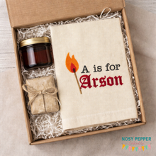 Load image into Gallery viewer, A Is For Arson machine embroidery design (5 sizes included) DIGITAL DOWNLOAD