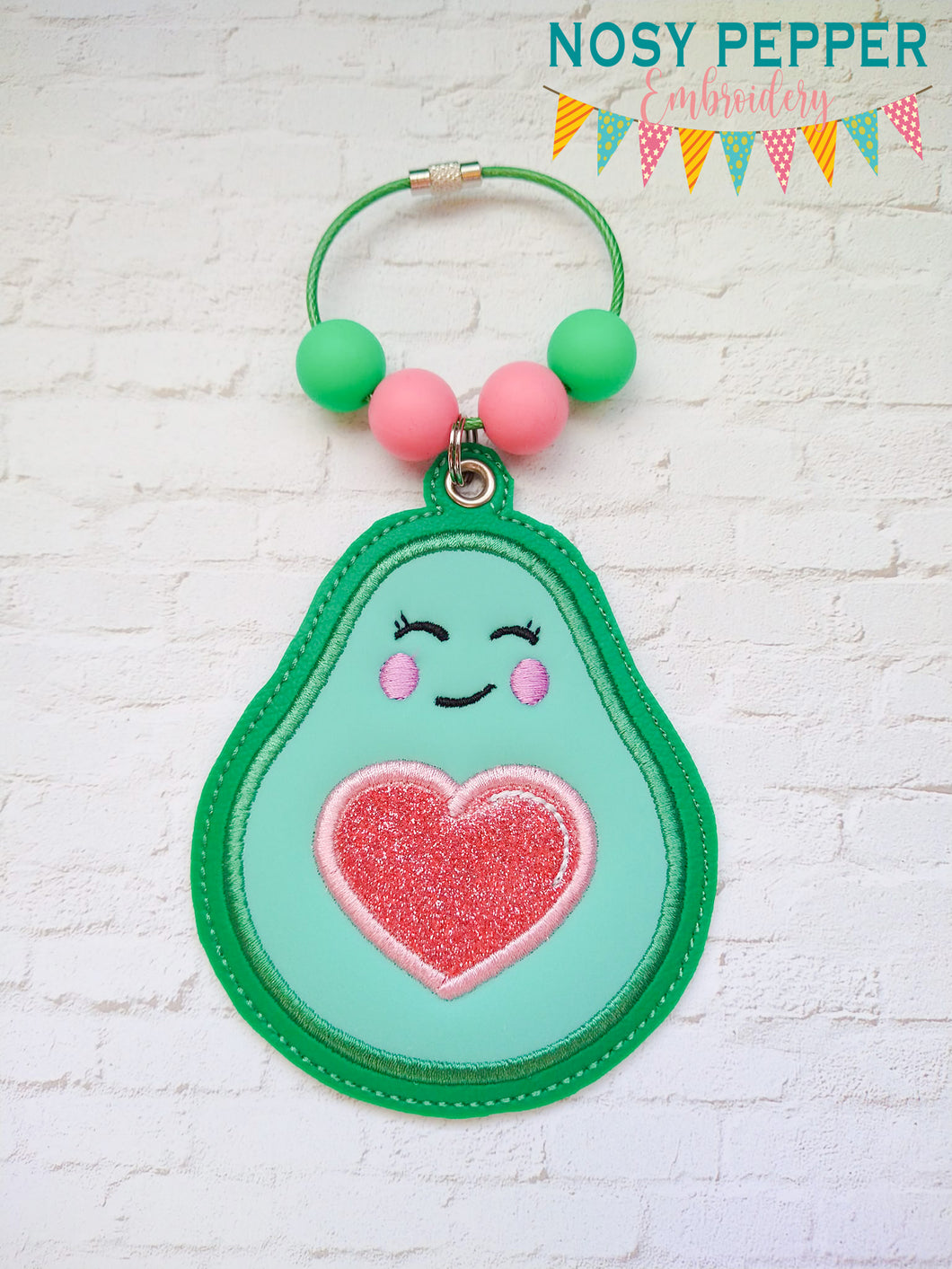 Avocado Heart applique bookmark/ornament/bag tag machine embroidery design DIGITAL DOWNLOAD