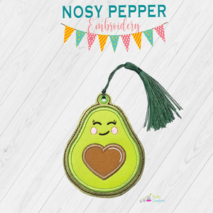 Avocado Heart applique bookmark/ornament/bag tag machine embroidery design DIGITAL DOWNLOAD