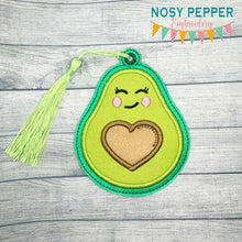 Load image into Gallery viewer, Avocado Heart applique bookmark/ornament/bag tag machine embroidery design DIGITAL DOWNLOAD