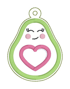 Avocado Heart applique snap tab and eyelet fob machine embroidery file (single and multi files included) DIGITAL DOWNLOAD