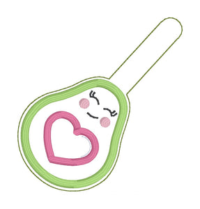Avocado Heart applique snap tab and eyelet fob machine embroidery file (single and multi files included) DIGITAL DOWNLOAD
